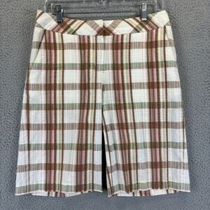 Saks Bermuda Shorts Womens 4 Beach Coastal Natural 100% Cotton Plaid Seersucker